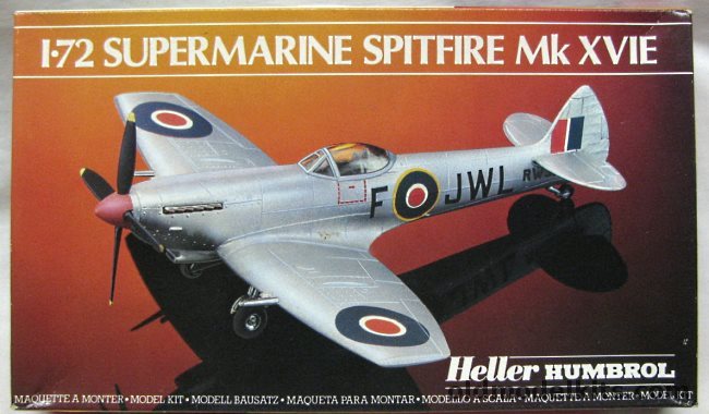 Heller 1/72 Supermarine Spitfire Mk XVIE - Central Gunnery School RAF 1948 or 349th Squadron Fassburg Belguim 1945/46, 80282 plastic model kit